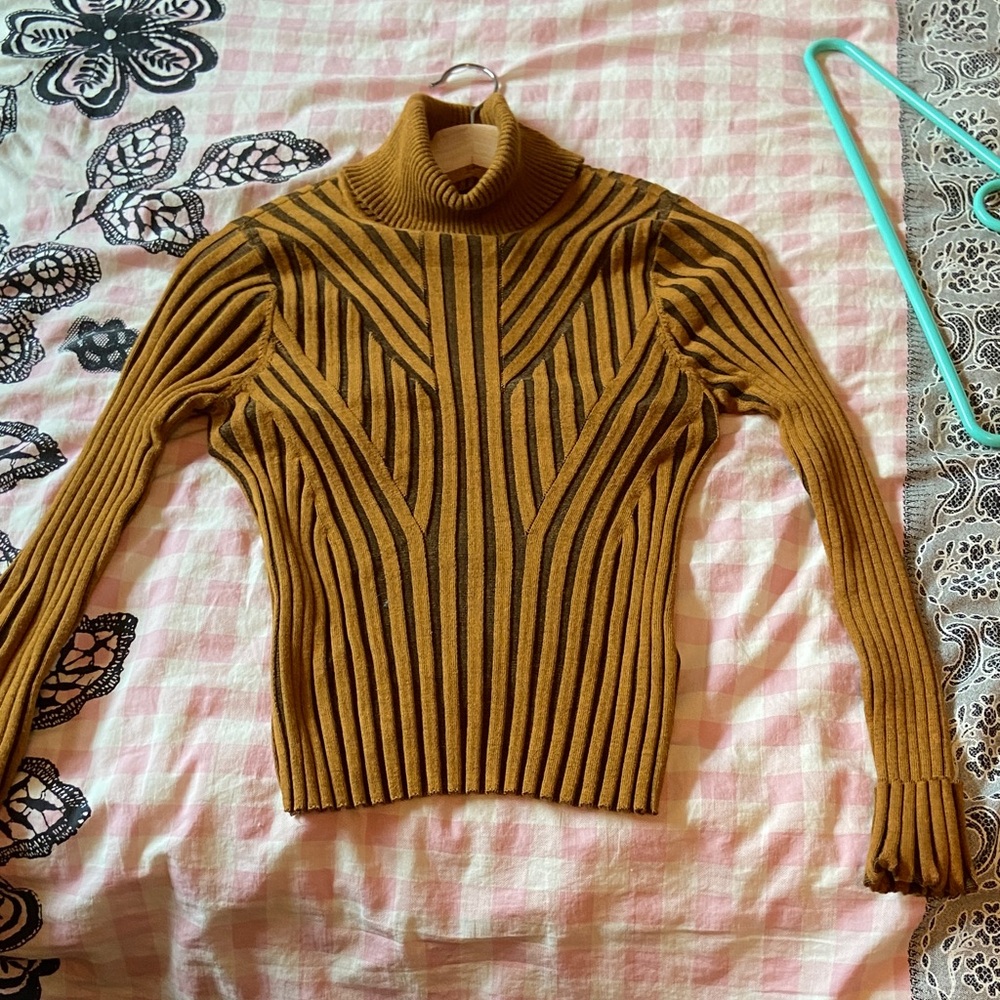 DKNY Mustard Ribbed Turtleneck Sweater